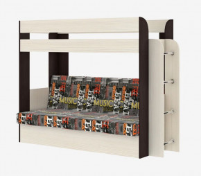 Кровать 2-х ярусная с диваном Карамель 75 (Музыка) Анкор светлый/Бодега темный в Ягодном - yagodnyj.germes-mebel.ru | фото