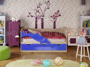Кровать Дельфин-1 800*1600 (Синий металлик/дуб крафт белый) в Ягодном - yagodnyj.germes-mebel.ru | фото