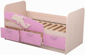 Кровать Дельфин 1,6 (Дуб молочный/фасад - Ламарти розовый) в Ягодном - yagodnyj.germes-mebel.ru | фото