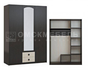 Шкаф 3-х дверный с 2 ящиками с зеркалом Шк51 МС Люсси (венге/дуб девон) в Ягодном - yagodnyj.germes-mebel.ru | фото