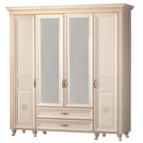 Шкаф для одежды 4-дверный с зеркалом №493 Марлен кремовый белый в Ягодном - yagodnyj.germes-mebel.ru | фото